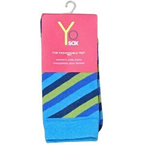 Yo Sox | Women's Blue & Green Striped Fashion Crew Socks | Size 6-10